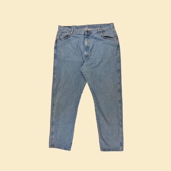 90s Wrangler 42x32 jeans, vintage mens lightwash straight leg denim pants - Picture 2 of 8